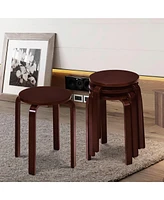 Gymax Set of 4 18" Stacking Stool Round Dining Chair Backless Wood Home Decor Brown