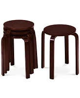 Gymax Set of 4 18" Stacking Stool Round Dining Chair Backless Wood Home Decor Brown