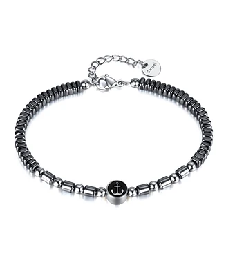 Rhona Sutton Black Hematite Anchor Beaded Stainless Steel Bracelet