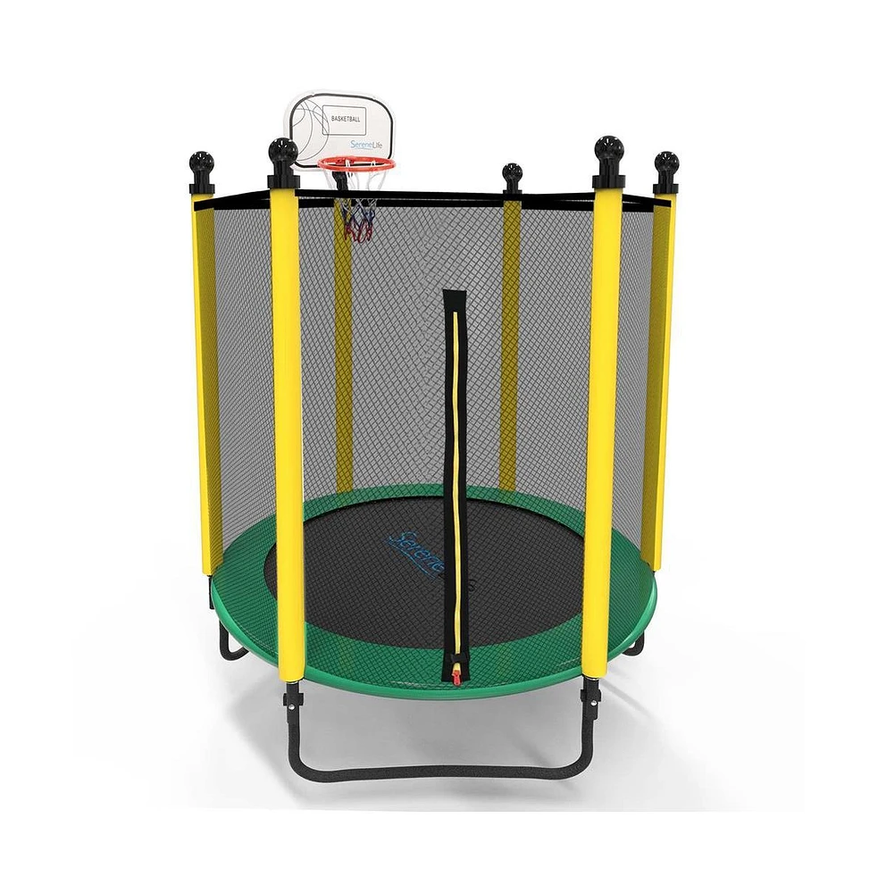 SereneLife 5ft Trampoline with Enclosure Safety Net and Basketball Hoop