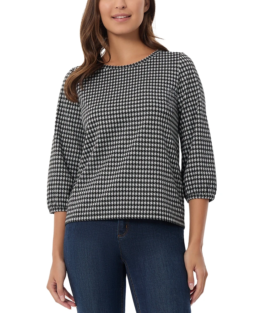 Jones New York Petite Houndstooth Jacquard 3/4-Sleeve Top