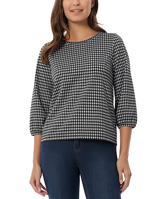 Jones New York Petite Houndstooth Jacquard 3/4-Sleeve Top