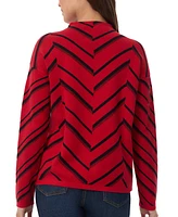 Jones New York Petite Chevron Jacquard Mock Neck Sweater