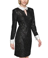 Karl Lagerfeld Paris Women's Collared Sequin French Cuff Dress