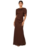 Adrianna Papell Women's Pleated Metallic Cape Gown