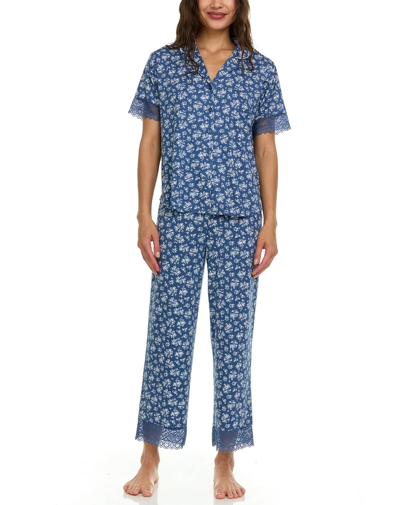 Flora by Nikrooz Women's Janelle Notch Top and Capri Pajama Set