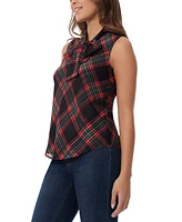 Jones New York Petite Plaid-Print Bow-Tie Sleeveless Top