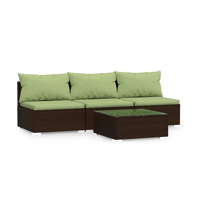 vidaXL 4 Piece Patio Lounge Set with Cushions Brown Poly Rattan