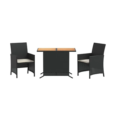 vidaXL 3 Piece Bistro Set with Cushions Black Poly Rattan