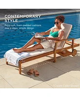 Best Choice Products 79x26in Acacia Wood Outdoor Chaise Lounge Chair w/ Adjustable Backrest, Table, Wheels