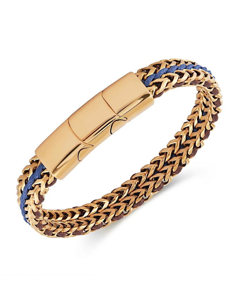 Rhona Sutton Gold Brown/Blue Cord with Chain Stainless Steel Bracelet