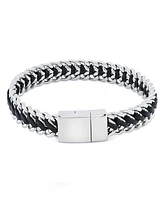 Rhona Sutton Silver Stainless Steel Statement Leather and Chain Bracelet