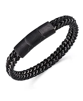 Rhona Sutton Black Gun Metal Leather Chain Stainless Steel Bracelet