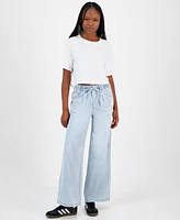 Indigo Rein Juniors' Cotton Wide-Leg Drawstring Jeans