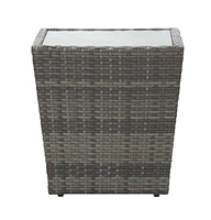 vidaXL Tea Table Gray 16.3"x16.3"x16.9" Poly Rattan and Tempered Glass