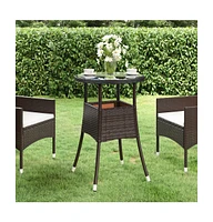 vidaXL Patio Table 23.6"x29.5" Tempered Glass and Poly Rattan