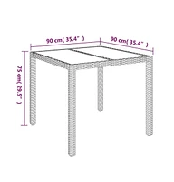 vidaXL Patio Table with Glass Top 35.4"x35.4"x29.5" Poly Rattan