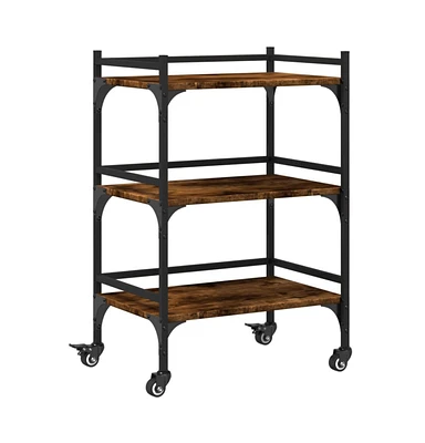 vidaXL Kitchen Trolley Smoked Oak 19.7"x13.8"x29.7" Engineered Wood