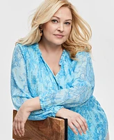 Jm Collection Plus Print Chiffon Tie-Neck Top, Exclusively at Macy's