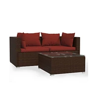 vidaXL Patio Furniture Set 3 Piece with Cushions Brown Poly Rattan