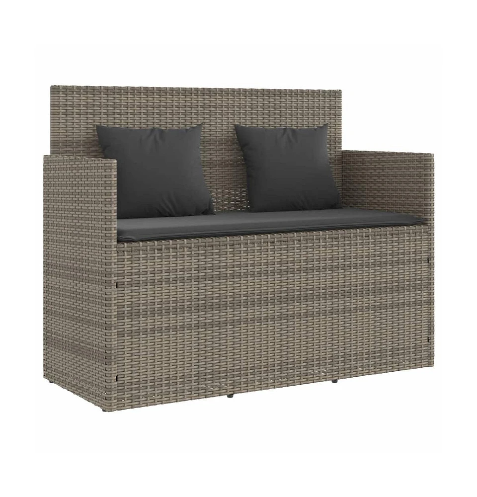 vidaXL Patio Bench with Cushions Gray Poly Rattan