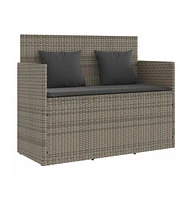 vidaXL Patio Bench with Cushions Gray Poly Rattan
