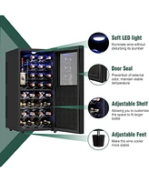 Jinjunye 32 Bottle Wine Cooler, Dual Zone Wine Fridge, Countertop Freestanding Wine Cooler Refrigerator with Digital Temperature Control, Wine Cellar