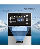 Jinjunye Commercial Ice Maker Machine, 100LBS/Day, Timer & Self Cleaning, Stainless Steel Ice Maker for Bar Restaurant Home Office,Ice Machine with Sc