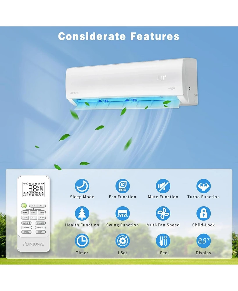 Jinjunye 18000BTU Mini Split Air Conditioner Ductless Inverter Heat Pump, 208