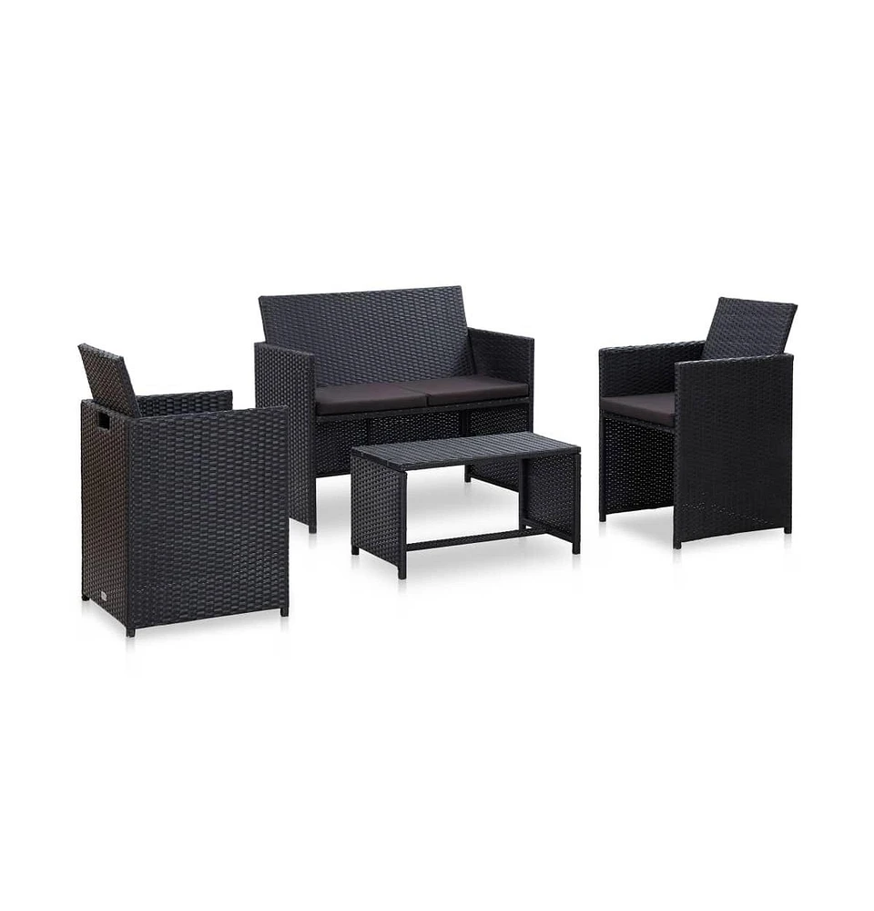 vidaXL 4 Piece Patio Lounge Set with Cushions Poly Rattan Black