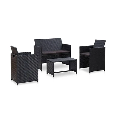 vidaXL 4 Piece Patio Lounge Set with Cushions Poly Rattan Black