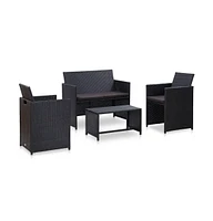 vidaXL 4 Piece Patio Lounge Set with Cushions Poly Rattan Black