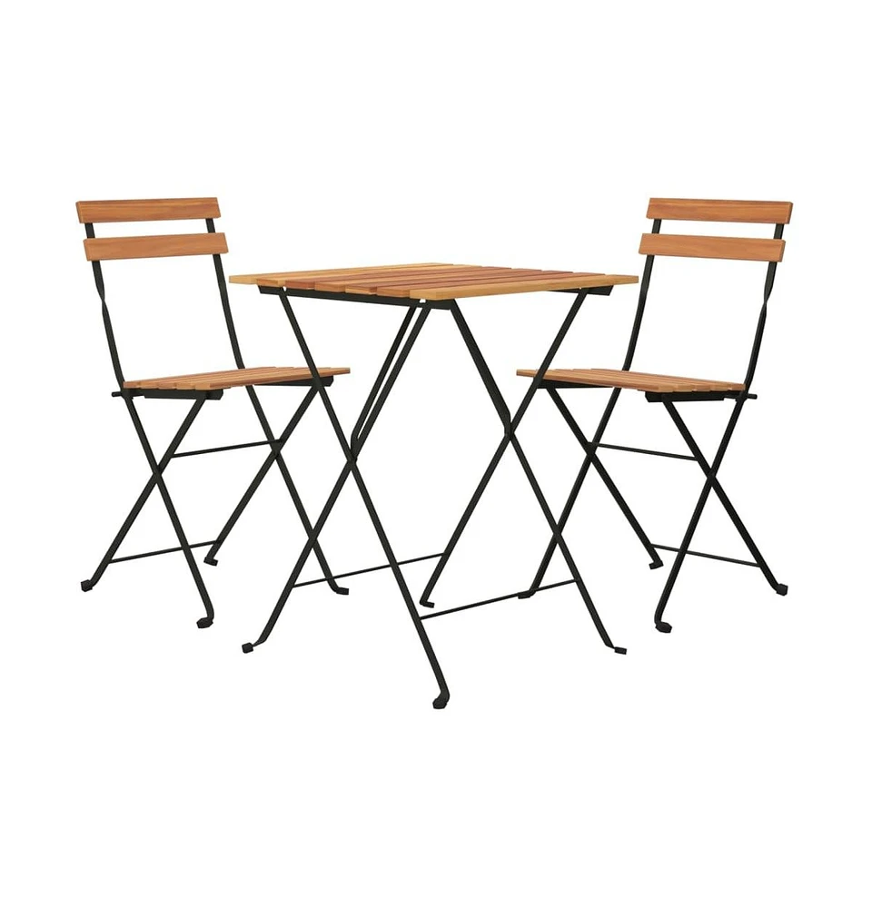 vidaXL 3 Piece Folding Bistro Set Solid Wood Teak and Steel