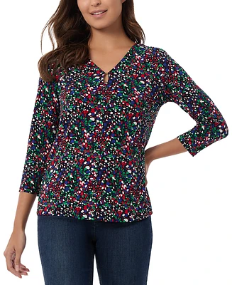 Jones New York Women's Printed Moss-Crepe 3/4-Sleeve Top