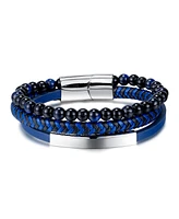 Rhona Sutton Blue Beaded Plated Leather Stainless Steel Bracelet