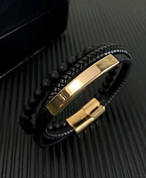 Rhona Sutton Gold Identification Leather Stainless Steel Bracelet