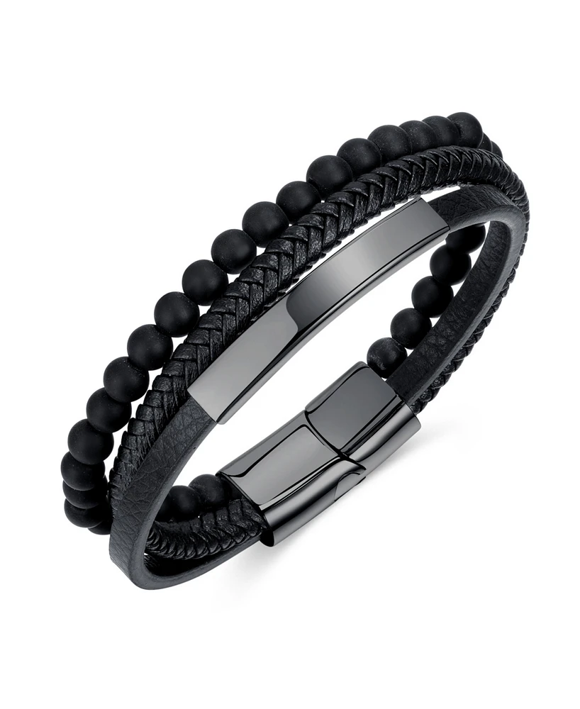 Rhona Sutton Black Identification Leather Stainless Steel Bracelet