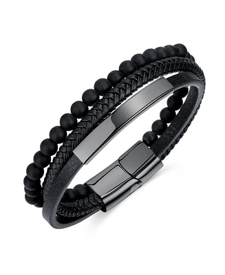 Rhona Sutton Black Identification Leather Stainless Steel Bracelet