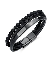 Rhona Sutton Black Identification Leather Stainless Steel Bracelet