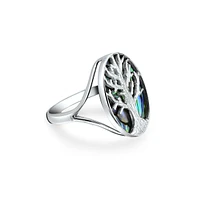 Bling Jewelry Large Statement Oval Rainbow Abalone Shell Earth Nature Family Wishing Tree Of Life Ring .925 Sterling Silver