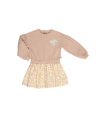 Bearpaw Little Girls Pullover Heart Patch Sweatshirt with Attached Skirt Outfit