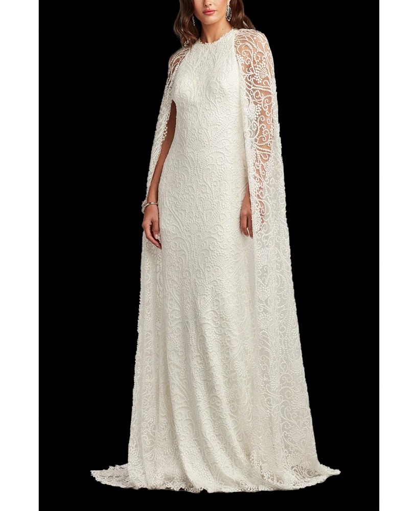 Tadashi Shoji Women's Piers Embroidered Cape Gown