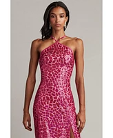 Tadashi Shoji Women's Koda Animal Sequin Halter Gown