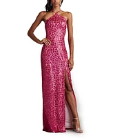 Tadashi Shoji Women's Koda Animal Sequin Halter Gown