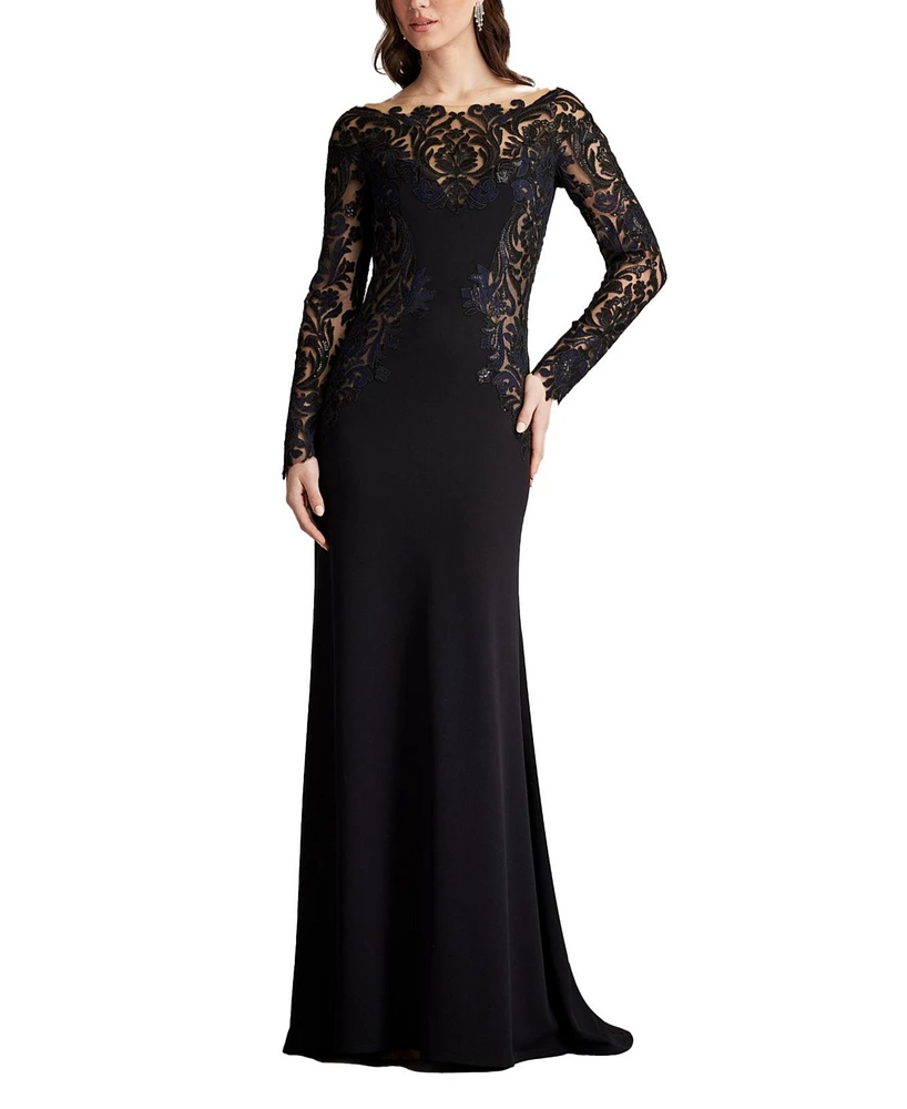 Tadashi Shoji Women's Damita Sequin Embroidered Illusion Gown