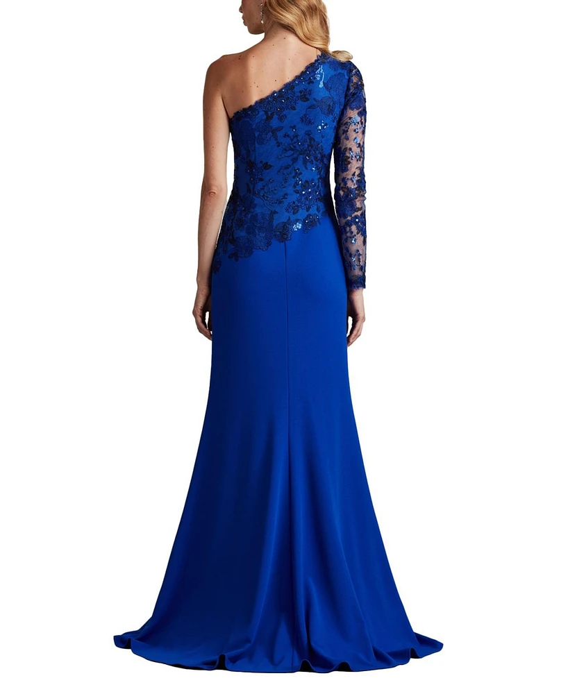 Tadashi Shoji Women's Abner One Shoulder Embroidered Bodice Gown