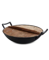 Megachef 2 Piece 14 Inch Heavy Duty Cast Iron Wok with Wood Lid