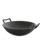 Megachef 2 Piece 14 Inch Heavy Duty Cast Iron Wok with Wood Lid