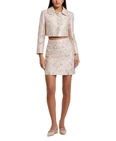 Mac Duggal Women's Pearl Button Brocade Cropped Jacket