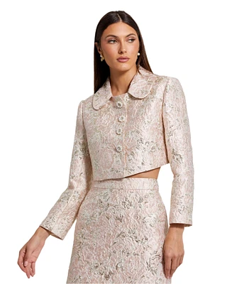 Women's Pearl Button Brocade Cropped Jacket